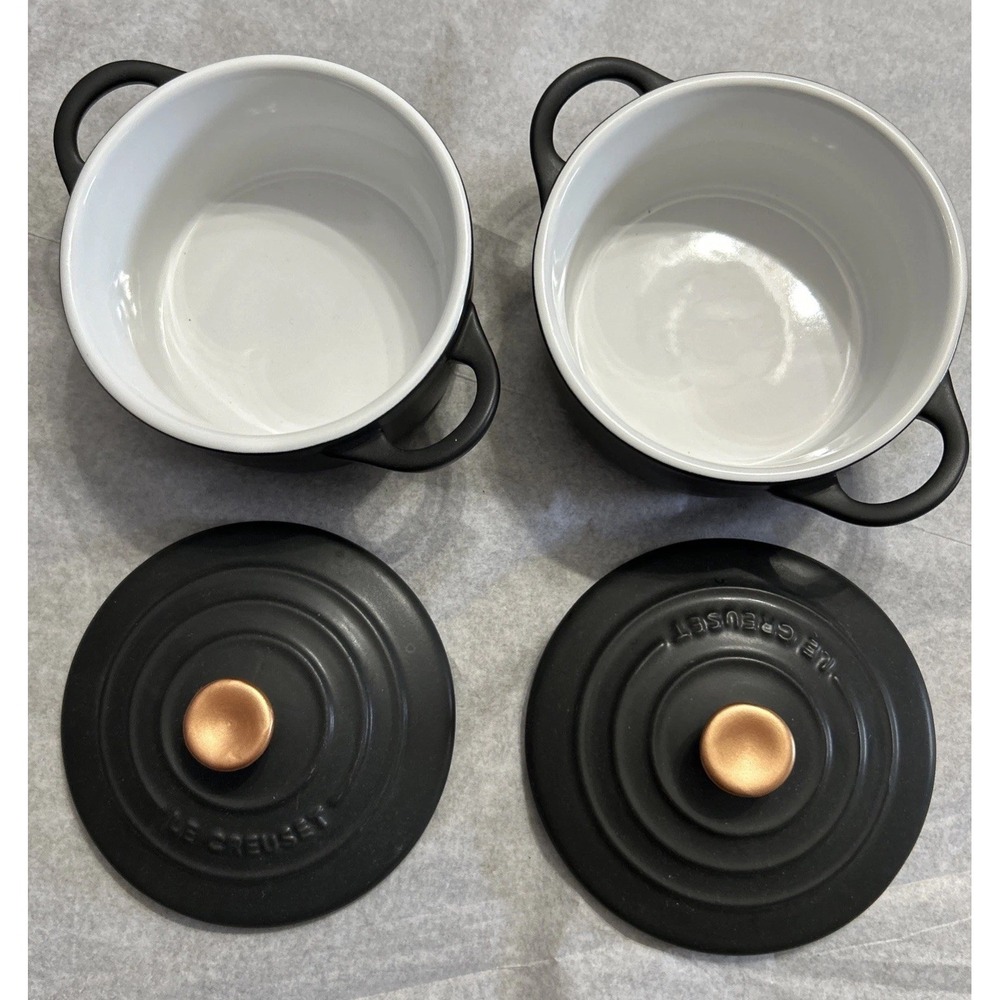 Le Creuset Mini Cocotte Matte Black Copper Knob Set Of 2 NICE